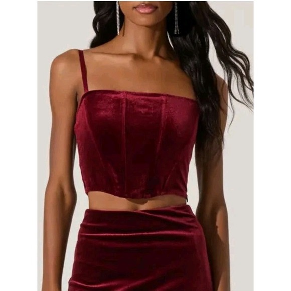 ASTR The LABEL Women's Velvet Corset‎ Crop Top Square Neck Stretch Wine Size S - Picture 1 of 10